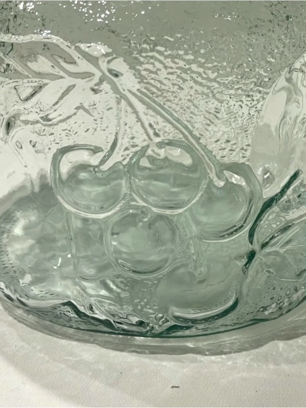 ☀️2/$20 Libbey “Fruit Orchard” Green Embossed Glass Lidded Jar Small Canister